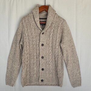 Rocha John Rocha Oatmeal Brown Wool Blend Cable Knit Fisherman Cardigan Medium